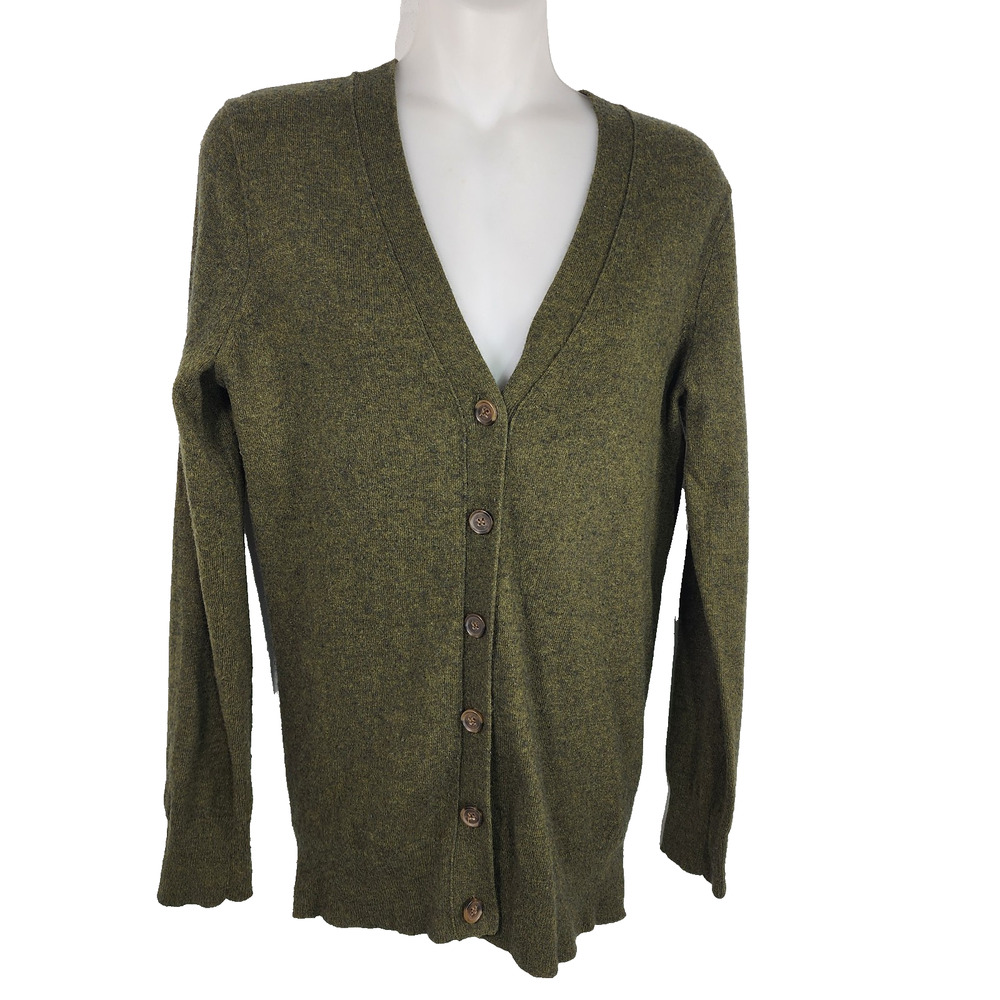 J. Crew Women Cardigan Sweater Size XS V Neck Olive Wool Blend Lightweight F4721